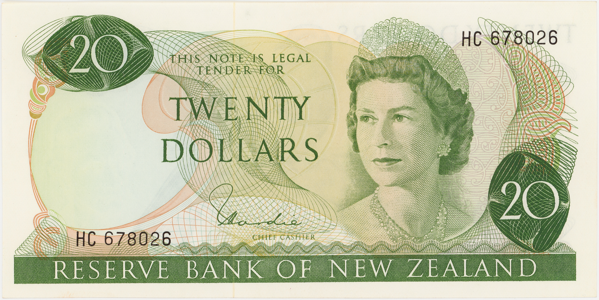 New Zealand, Hardie, Twenty Dollars, 1977-81, UNC