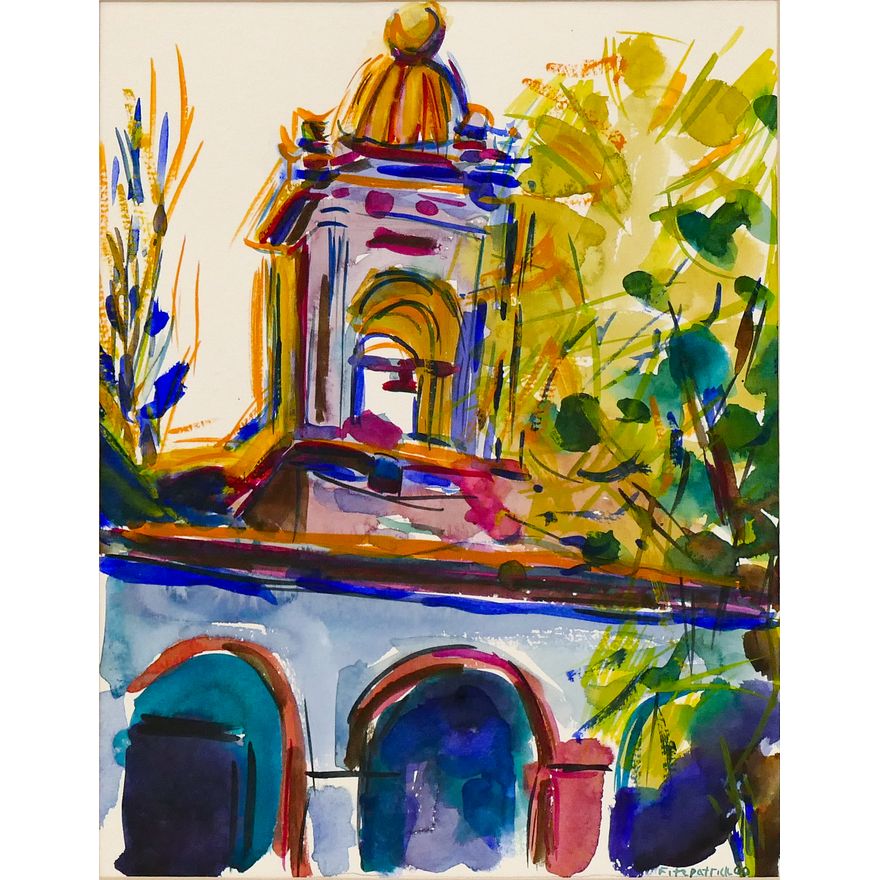 Char Fitzpatrick ''Spanish Villa'' 2000 Watercolor Matted 20''x16''