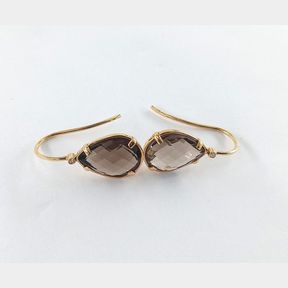 2 Large Pear Shaped Smokey Quartz In 18ct Yellow Gold Earrings With 2 Round Diamonds - 51533/134