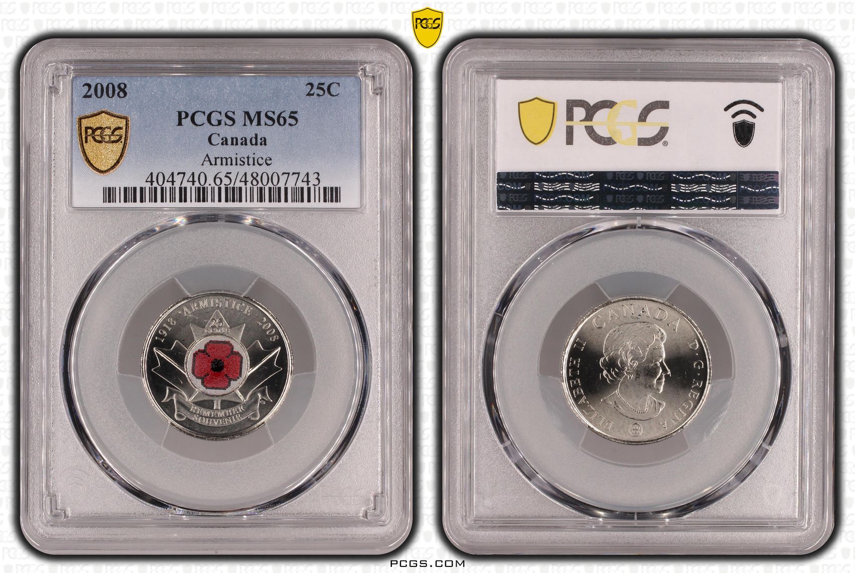 Canada, Armistice (Poppy) , Twenty-Five Cent, 2008, PCGS MS65