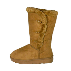 Ladies Flat Mid Calf 3 button Fur Lined Winter Boots Brown UK 6 |