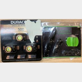 DURACELL 3 PACK LED HEADLIGHTS & 3 KNIFE+ SHARPENER SET
