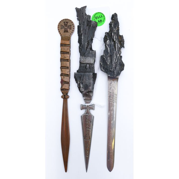 3pc WWI German Metal Shard Letter Openers 9'' Approx.