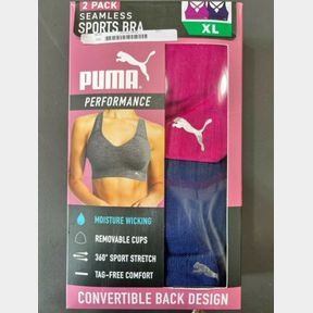 PUMA PERFORMANCE WOMEN'S SEAMLESS SPORTS BRA 2 PACK CONVERTIBLE SZ XL
