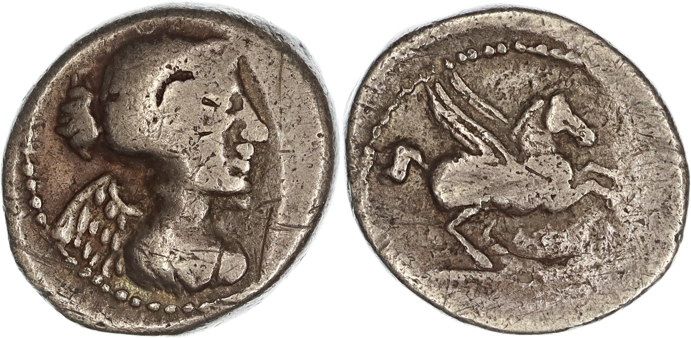 Roman Republic, Q. Titius Mutto, Silver Quinarius, 90 BC, gF-nVF