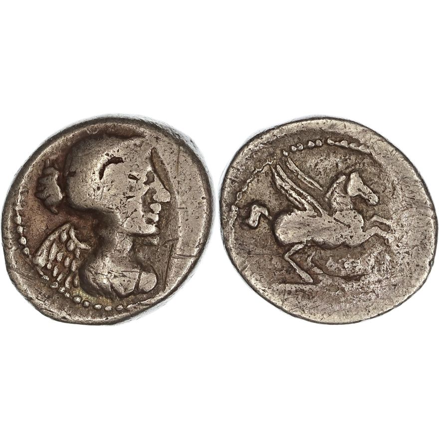 Roman Republic, Q. Titius Mutto, Silver Quinarius, 90 BC,  gF-nVF
