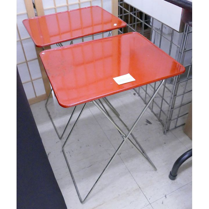 Pair MCM Red Tin Folding Trays- 21x15''