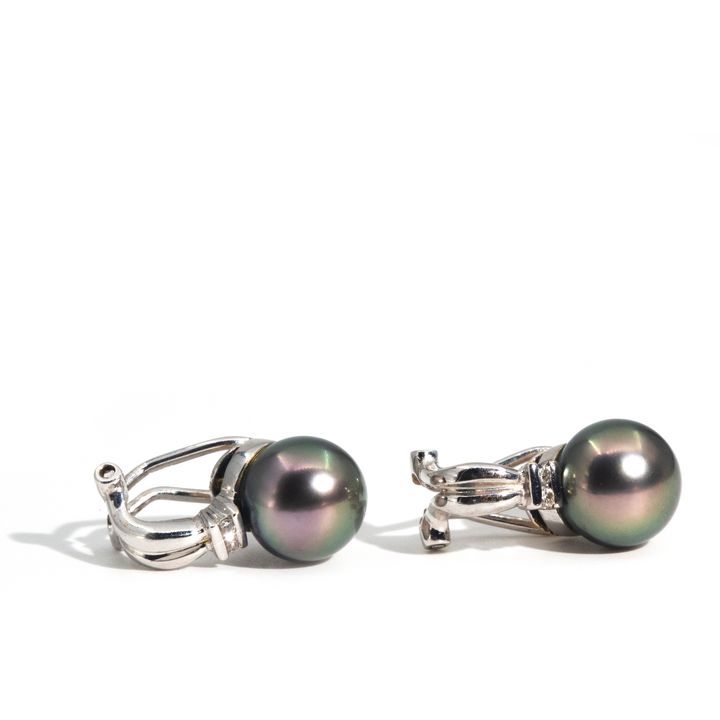 Tahitian Pearl 14 Carat White Gold Clip On Earrings