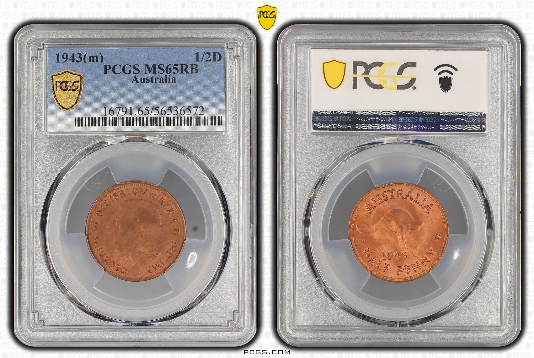 George VI, Half penny, 1943(m), PCGS MS65RB