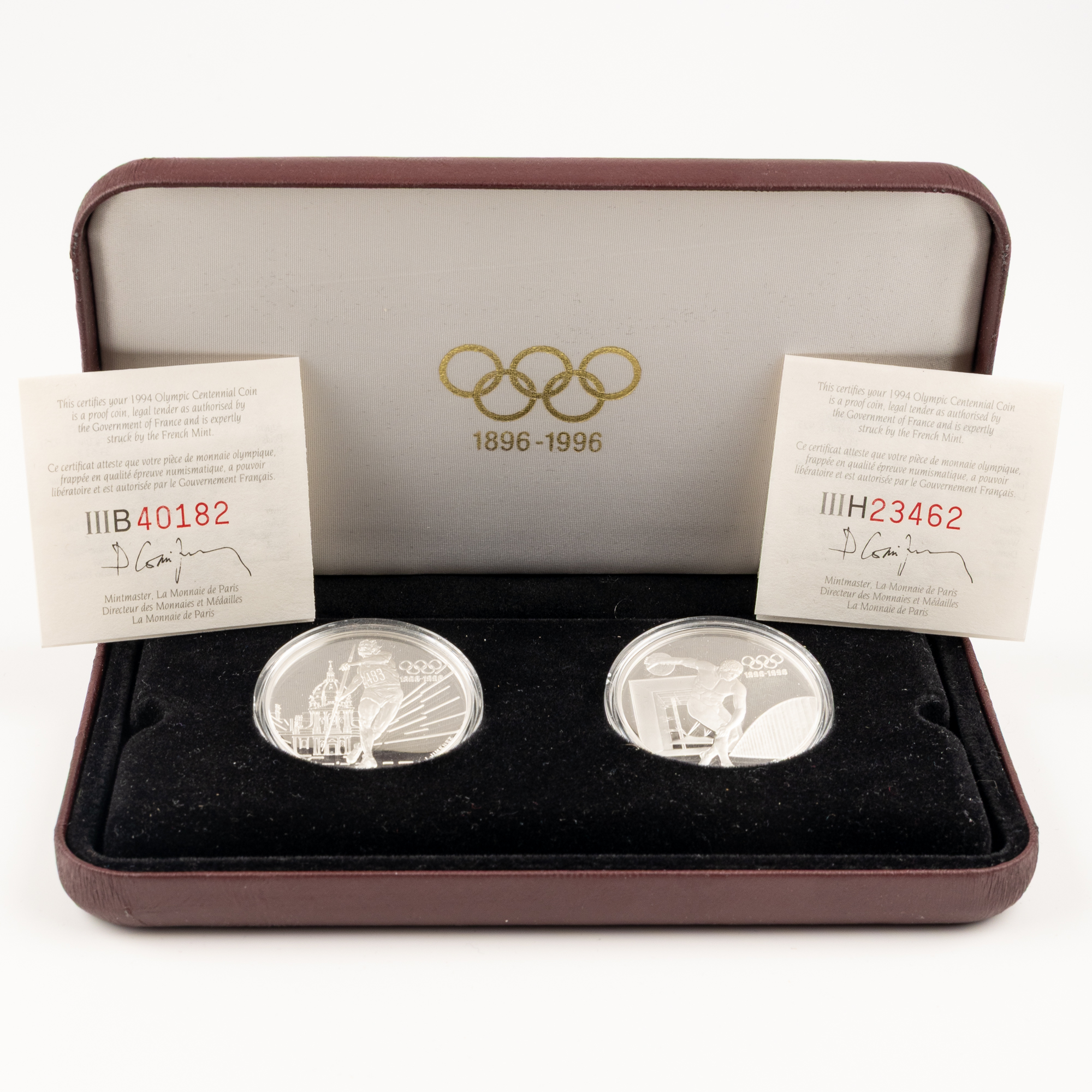 France, Olympic Centennial Coin Programme, One Hundred Francs, 1994, FDC
