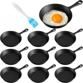 REMERRY 10 SETS 4 INCHES CAST IRON SKILLETS MINI BLACK IRON NONSTICK FRYING PAN SMALL SIZZLING PLATE EGG PAN CAST IRON POT BUNDLE