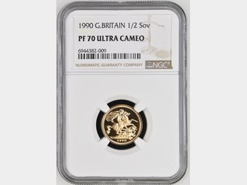 1990 ELIZABETH II PROOF GOLD HALF SOVEREIGN PF70 UCAM TOP POP!