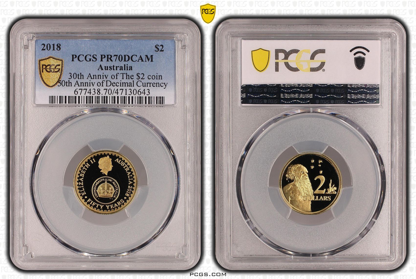Elizabeth II, 30th Anniversary of The $2coin 50thAnniv of Decimal Currency, Pop 10/0, Two Dollar, 2018, PCGS PR70DCAM