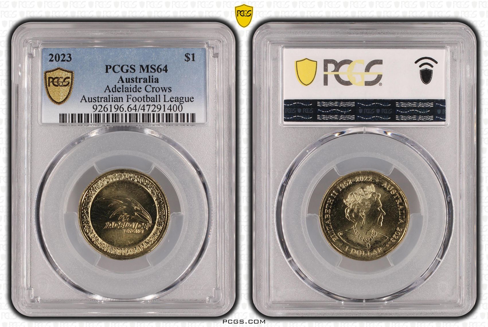 Elizabeth II, AFL- Adelaide Crows , One Dollar, 2023, PCGS MS64