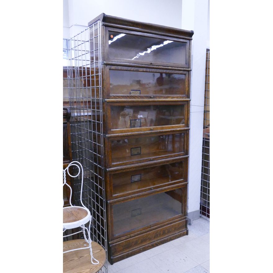 Globe Wernicke Oak 6 Stack Barrister Bookcase- 5pc D-8.5'', 1pc D-12''-  77x34x12''