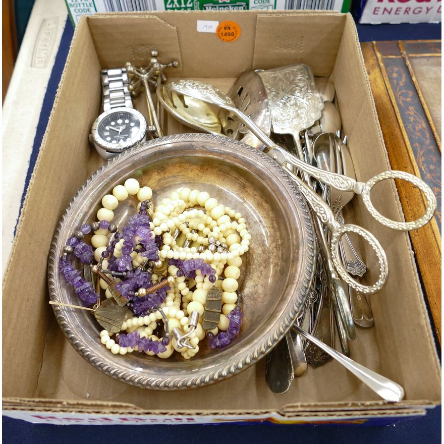 Box SP Flatware & Amethyst Necklace etc.