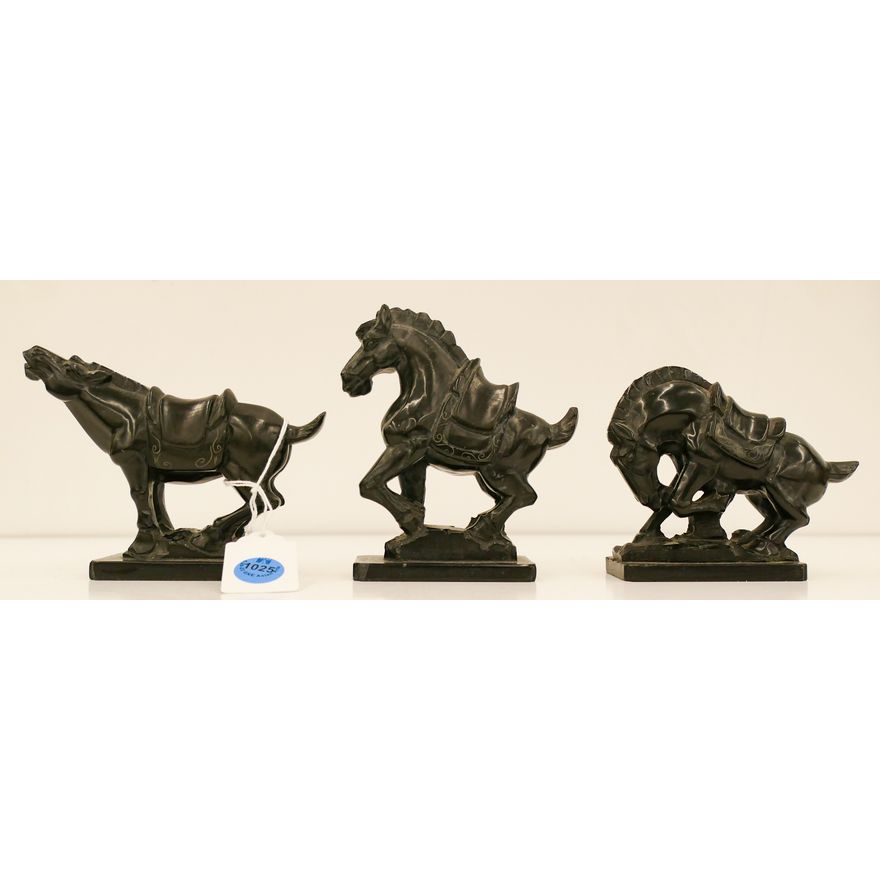 3pc Chinese Carved Slate Horse Figures 5''x4'' Approx.