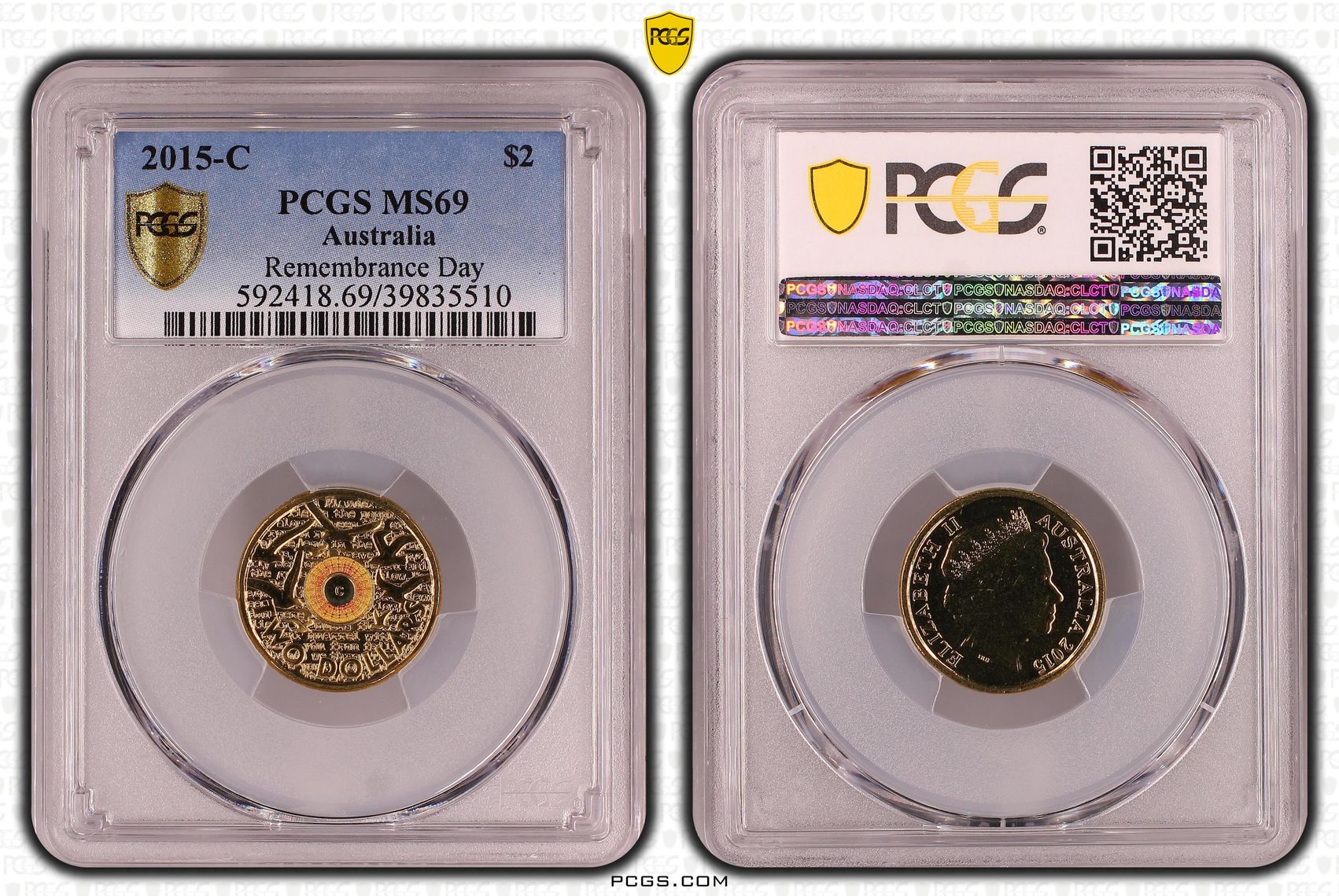 Remembrance Day-In Flanders Fields Colorized, Two Dollar, 2015-C, PCGS MS69