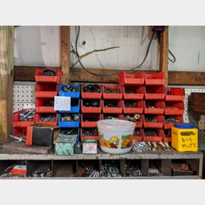 Top shelf, new bolts, screws, knobs, other hardware