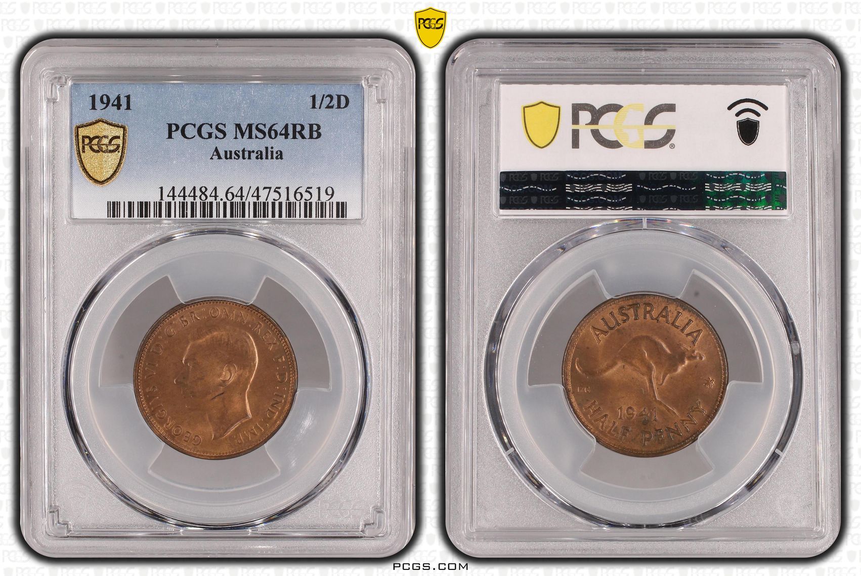 Halfpenny, 1941, PCGS MS 64RB