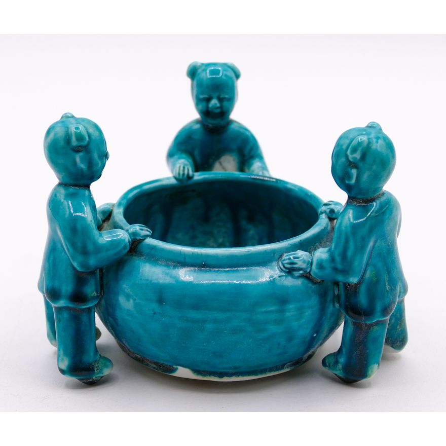 Old Chinese Peacock Blue Children Brush Washer 4.5''