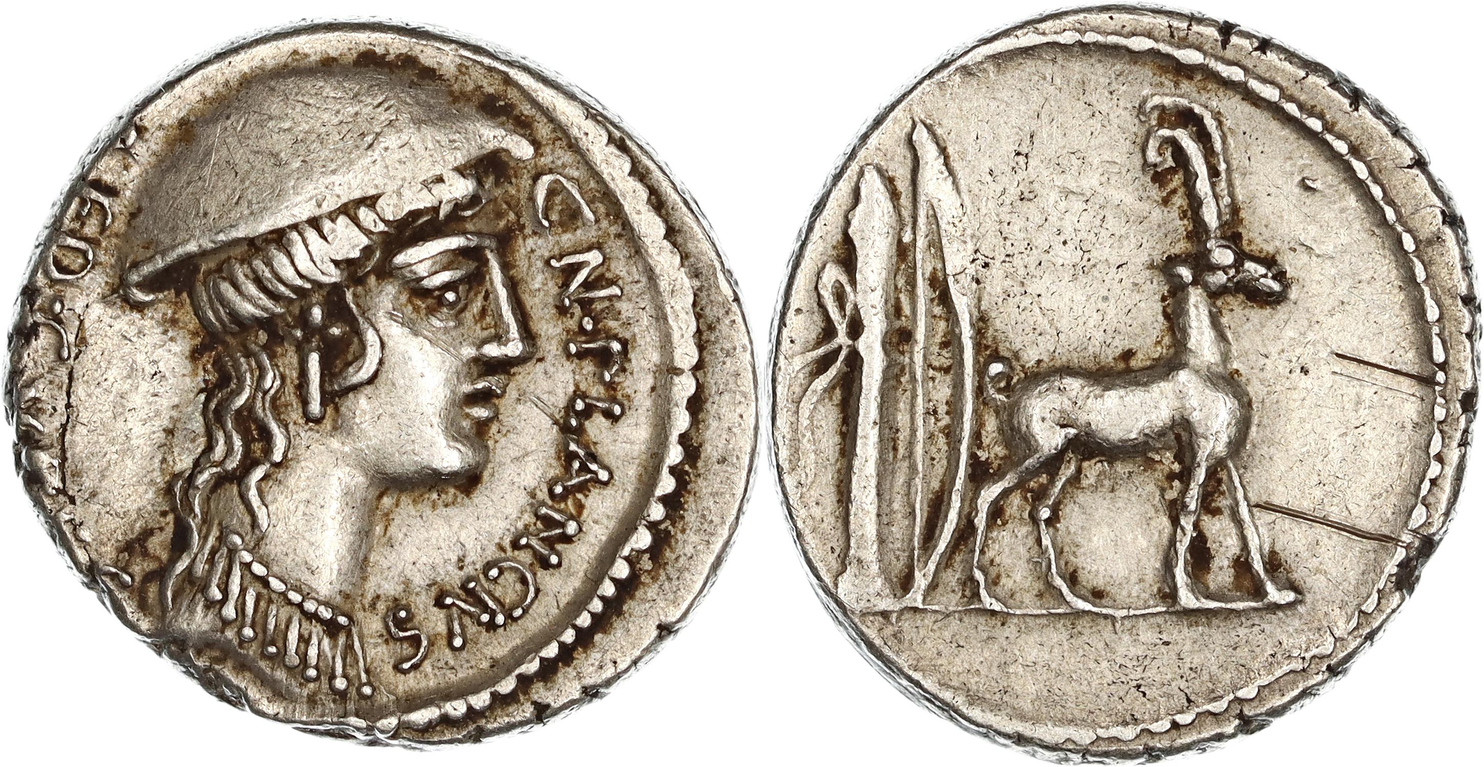 Roman Republic, Cn. Plancius, Silver Denarius, 55 BC, VF