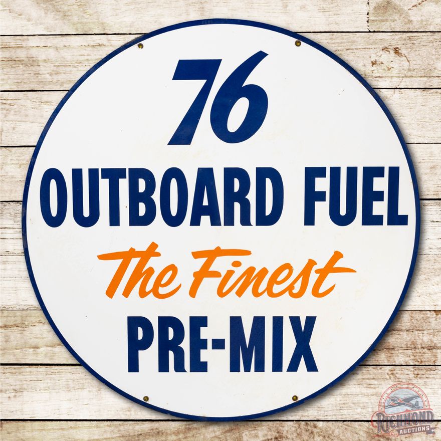 42" Union 76 Outboard Fuel "The Finest" Pre-Mix Porcelain Sign TAC 8.5 & 8.25