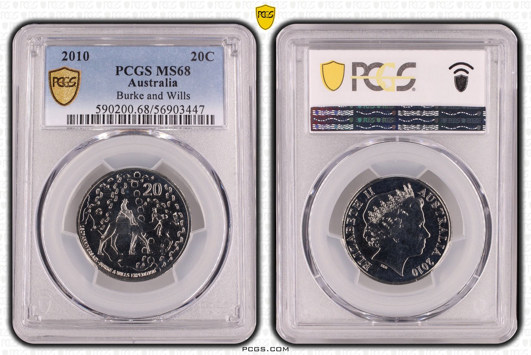 Burke and Wills, POP 18/0, Twenty Cent, 2010, PCGS MS68