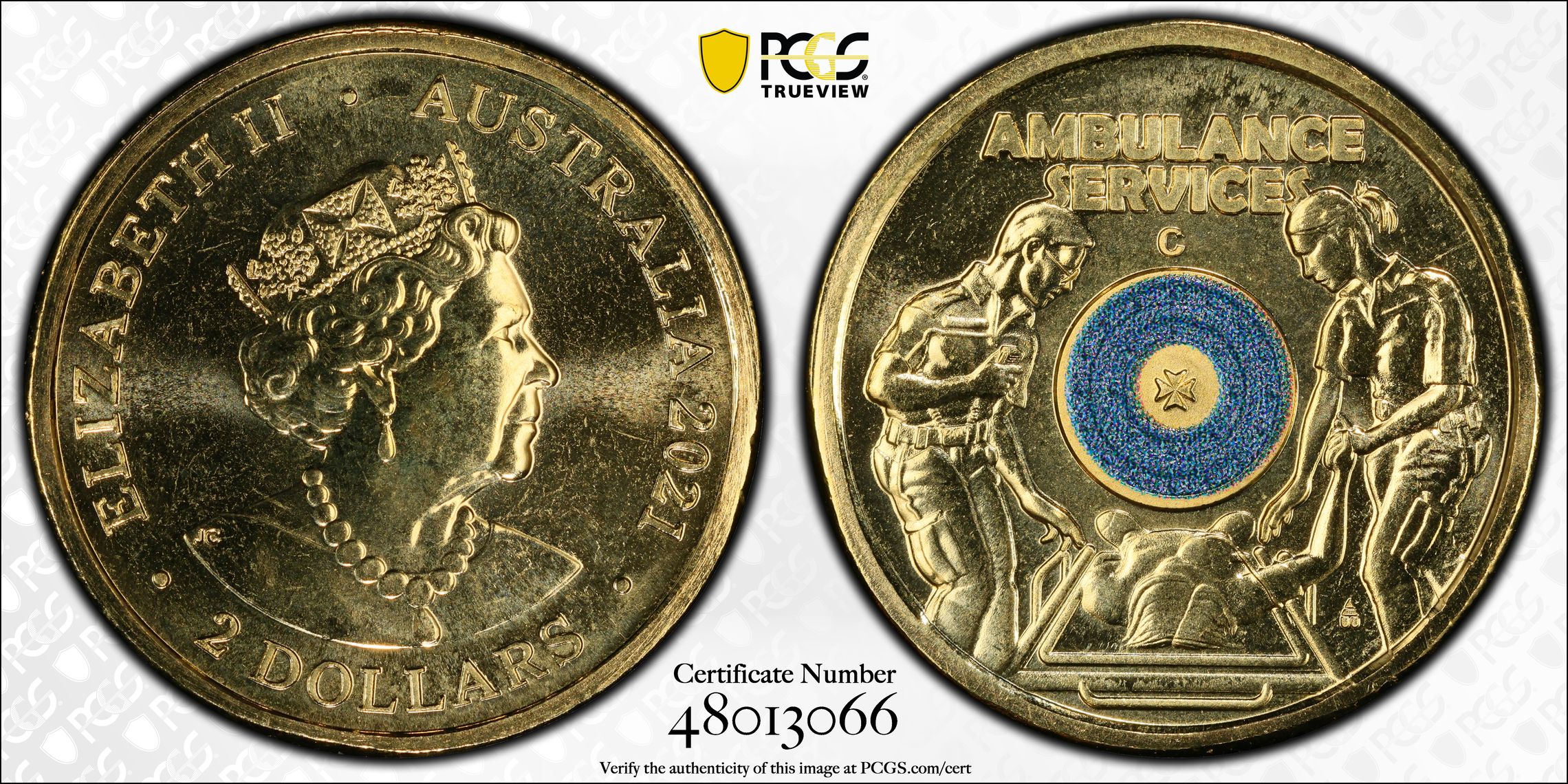Elizabeth II, Ambulance Service - Colorized, Two Dollar, 2021, PCGS MS69
