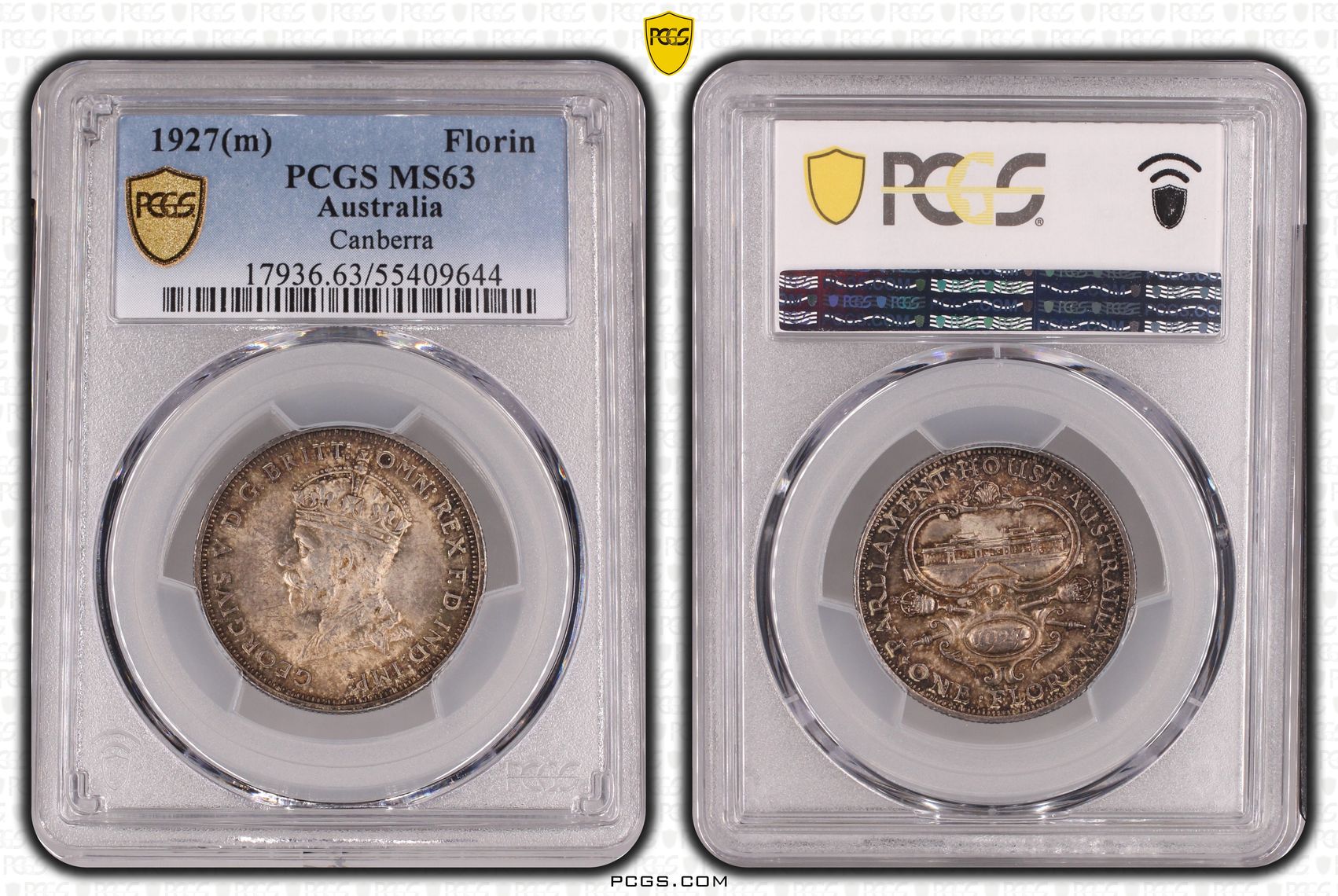 Canberra, Florin, 1927(m), PCGS MS63