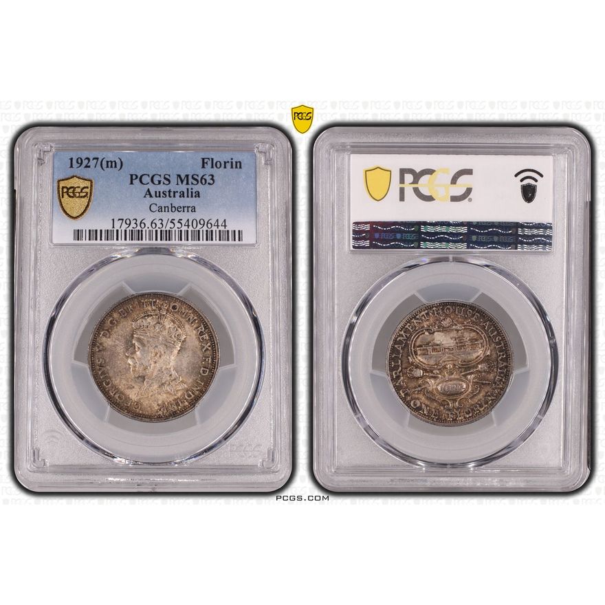 Canberra, Florin, 1927(m), PCGS MS63