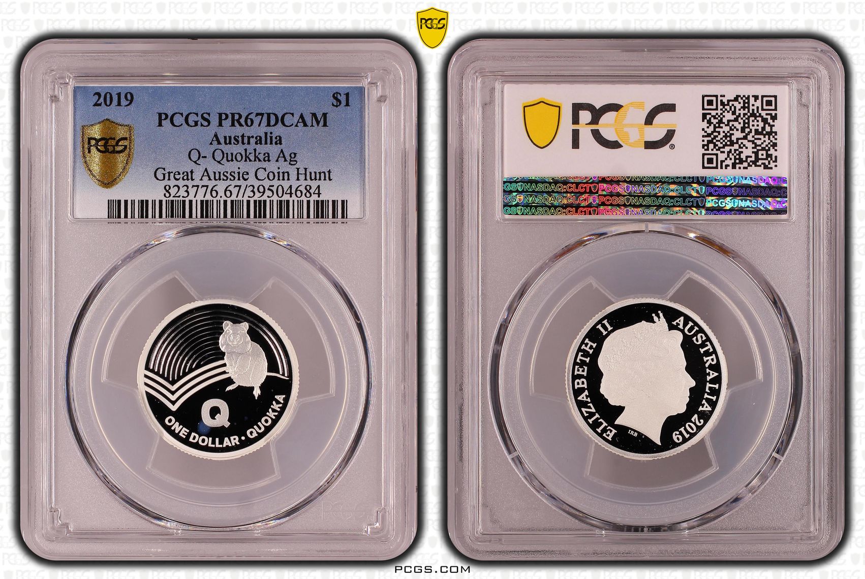 Q- Quokka Ag Great Aussie Coin Hunt, One Dollar, 2019, PCGS PR67DCAM