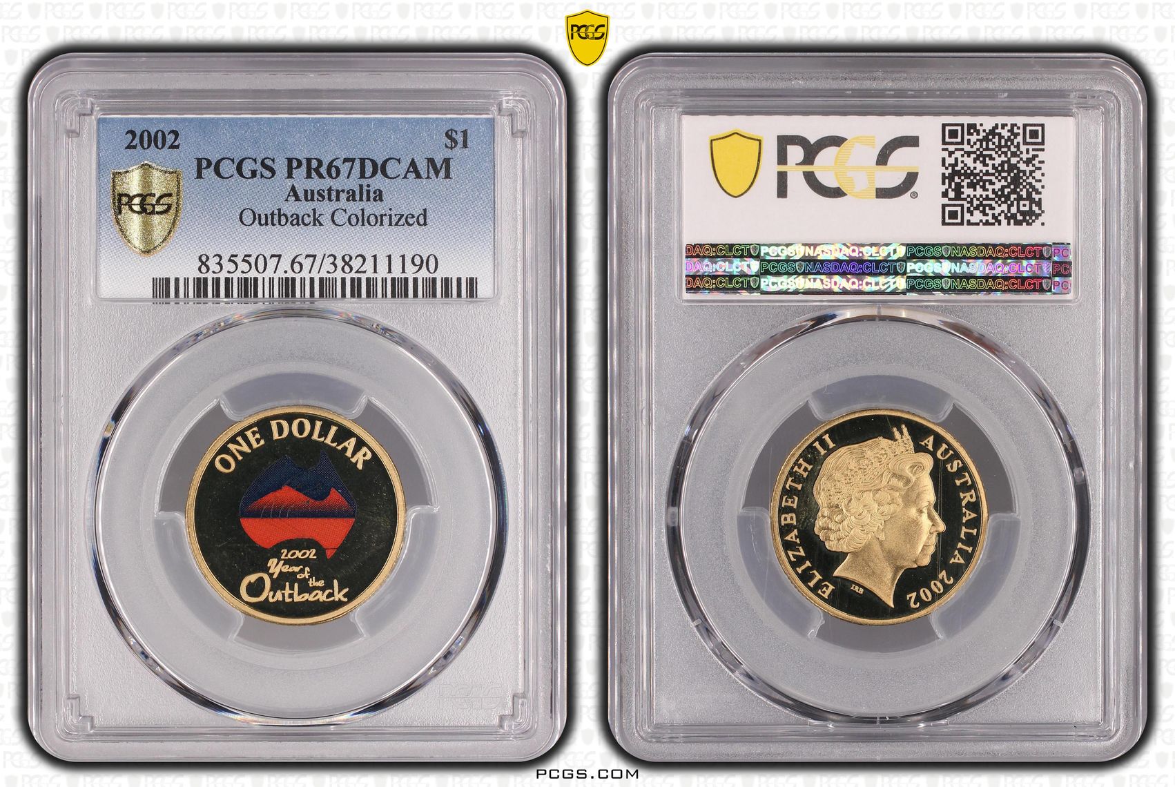 2002 Australia One Dollar, $1 Proof Outback Colorized PCGS - PR67DCAM -190