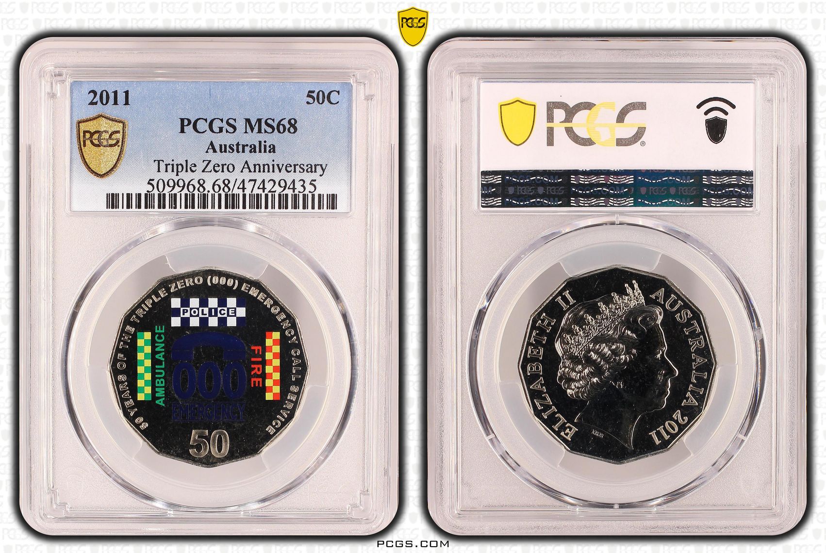 Triple Zero Anniversary Colorized, Fifty Cent, 2011, PCGS MS68
