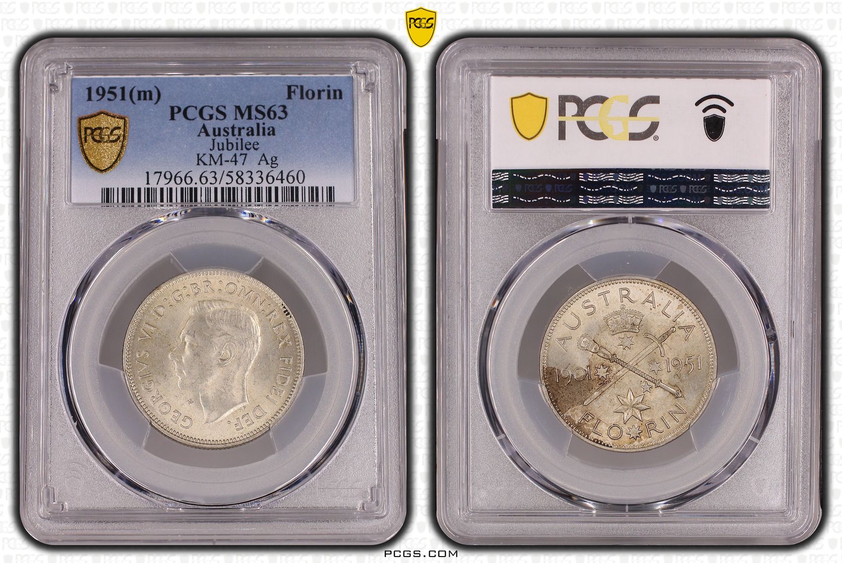 George VI, Jubilee, Florin, 1951(m), PCGS MS63