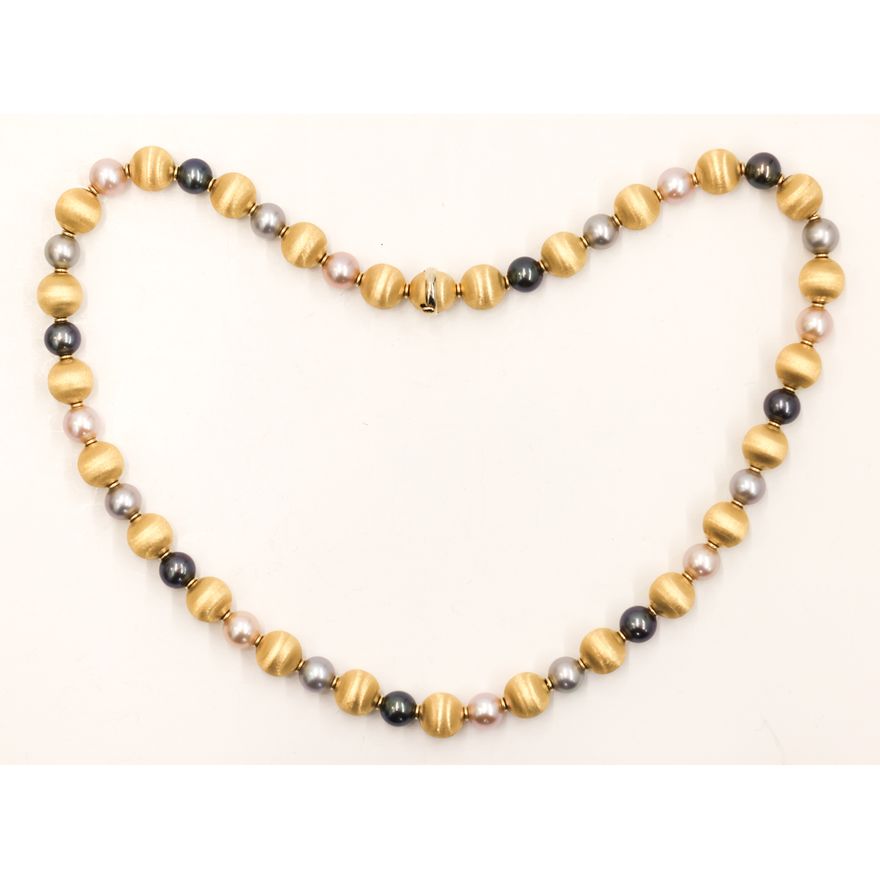 Italian 18k Pearl and Satin Bead Necklace
