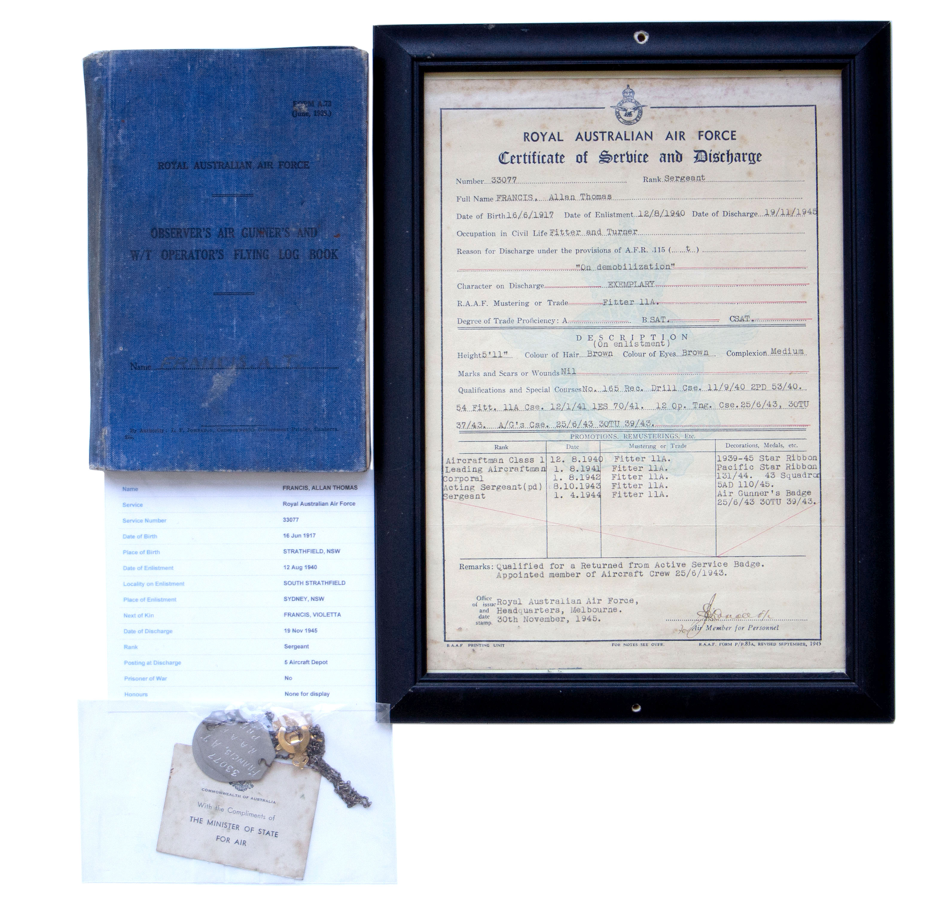 RAAF Catalina Flying Boat, Flying Log Book, 1939 - 1945, EF