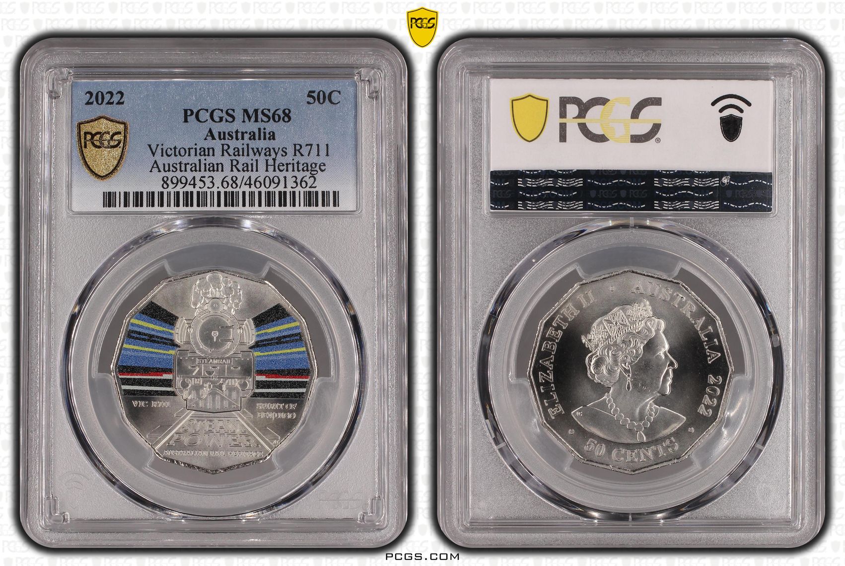 Victorian Railways R711 Australian Rail Heritage, Fifty Cent, 2022, PCGS MS68