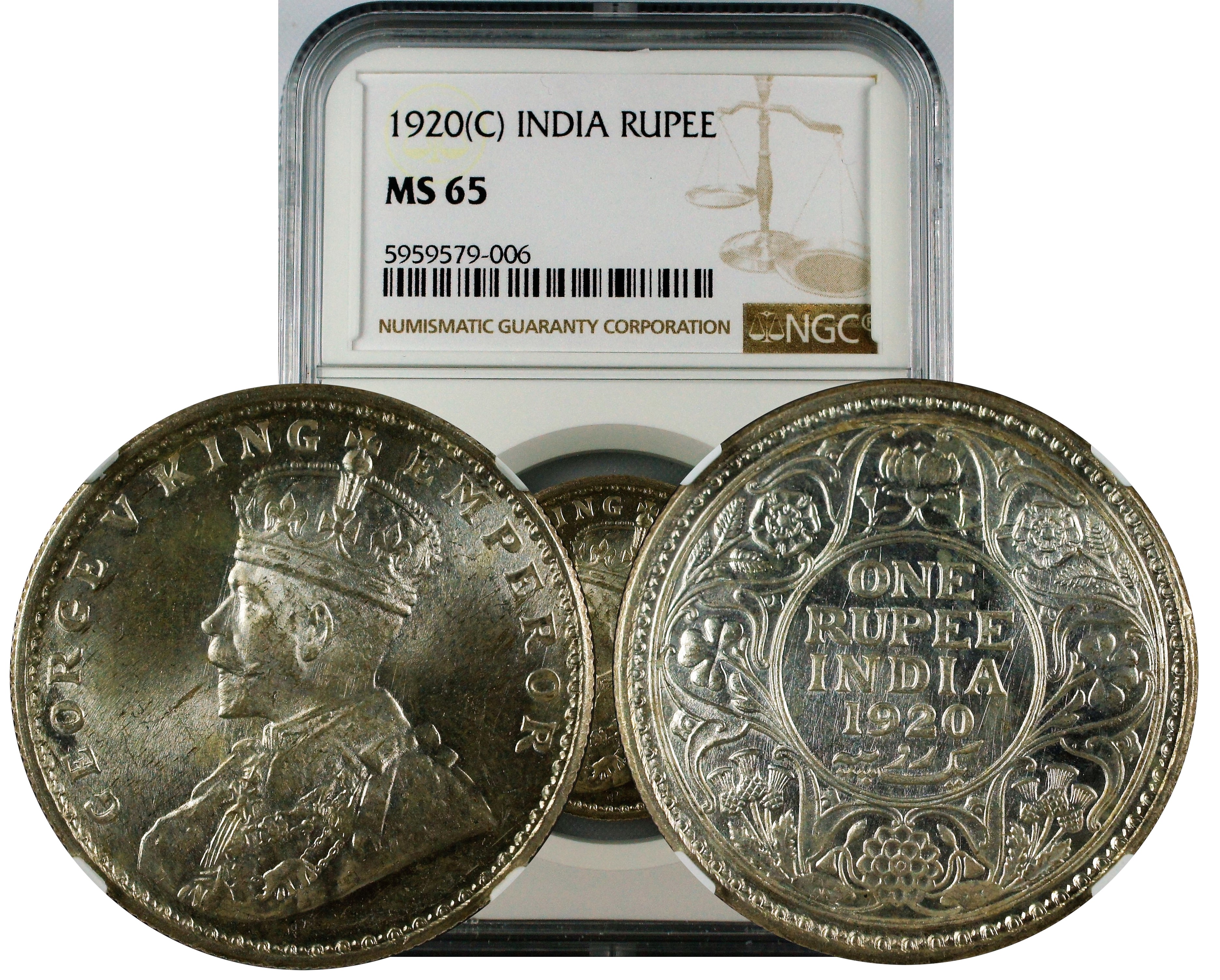 India British 1920 B Rupee NGC MS65