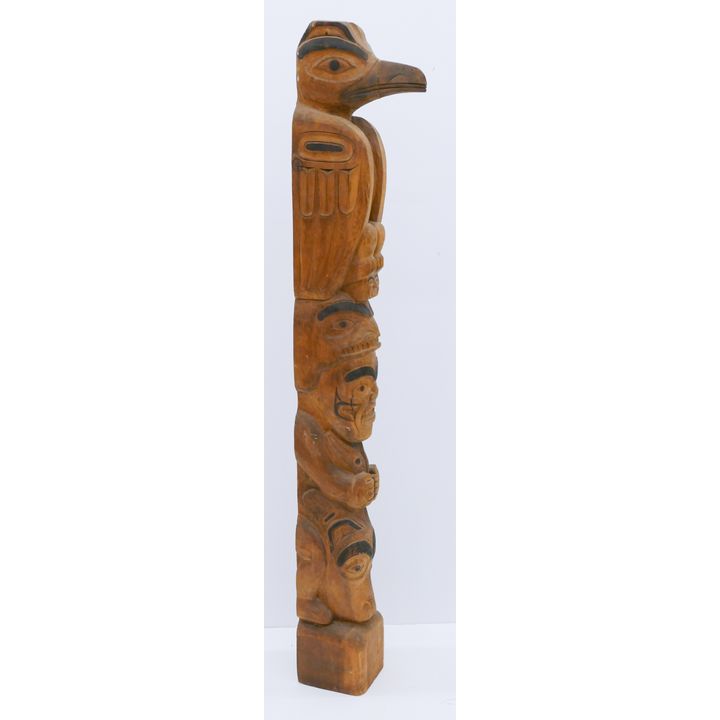 Antique Northwest Coast Cedar Raven Totem Pole