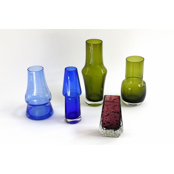 Five vintage Scandinavian art glass vases