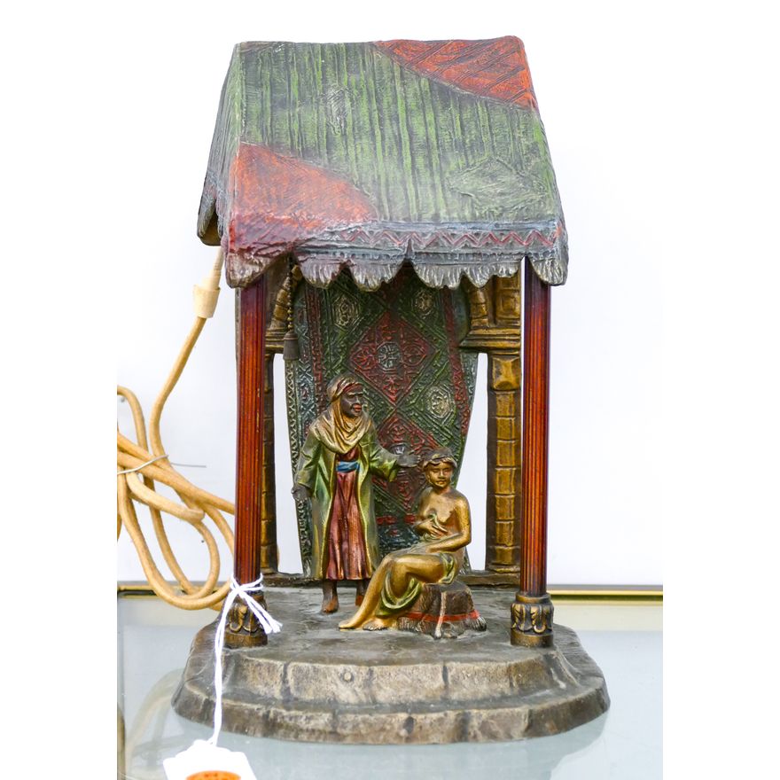 Antique Austrian Orientalist Figural Metal Lamp 10''