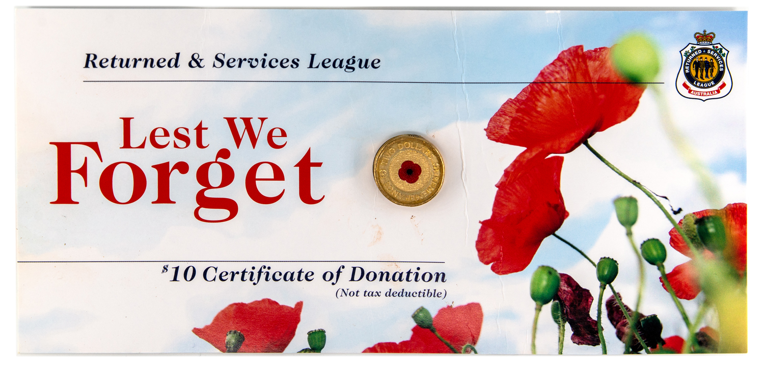Elizabeth II, Remembrance RSL, Two Dollars, 2012, UNC
