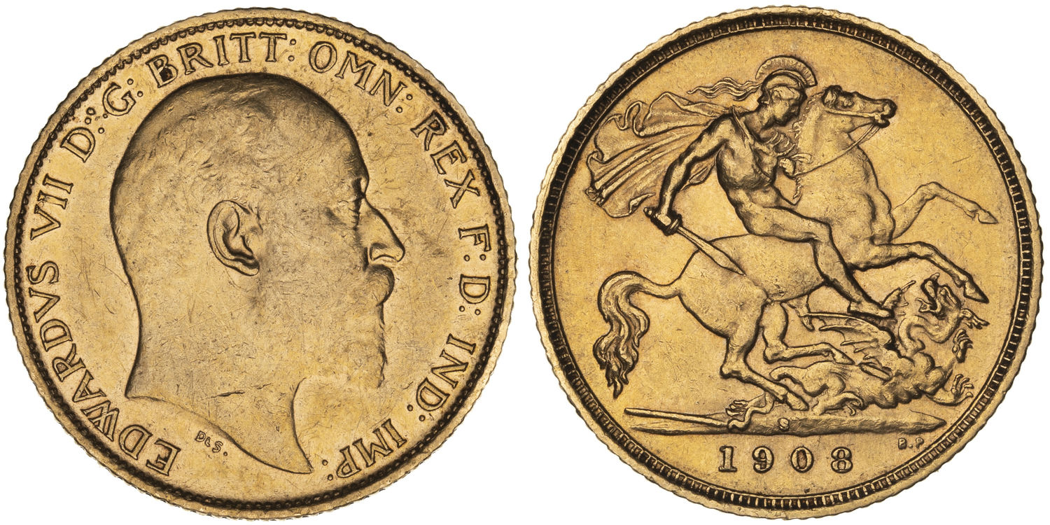 Edward VII, St George Reverse , Half Sovereign, 1908-S, gEF
