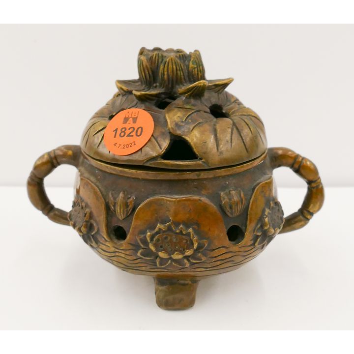 Chinese Covered Metal Lotus Censer- 3.5x5''