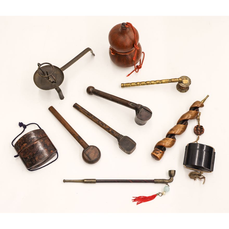 9pc Japanese Bronze Yatate, Pipes and Inros