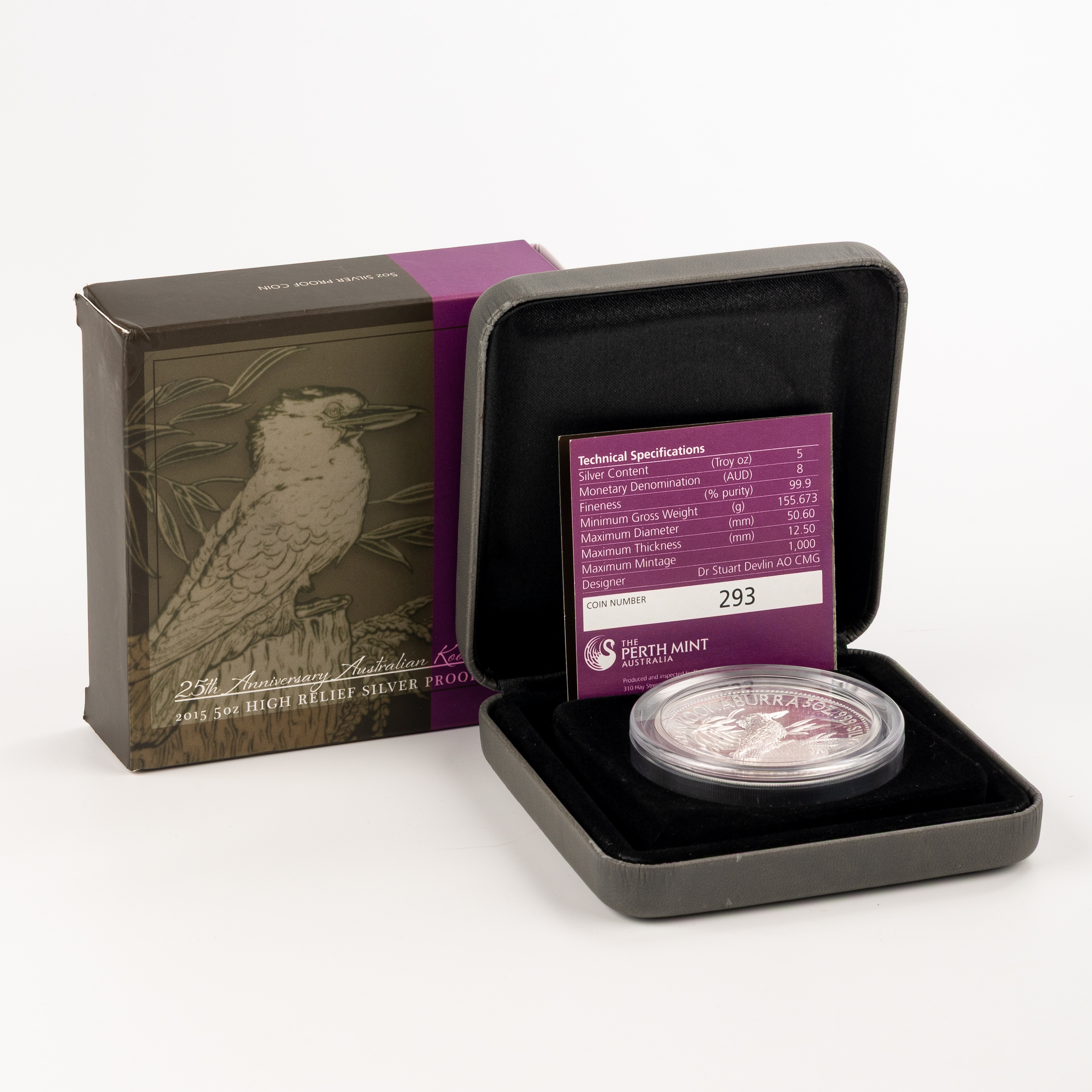 Elizabeth II, Perth Mint - Kookaburra 25th Anniversary 5oz Silver, Eight Dollars, 2015, FDC