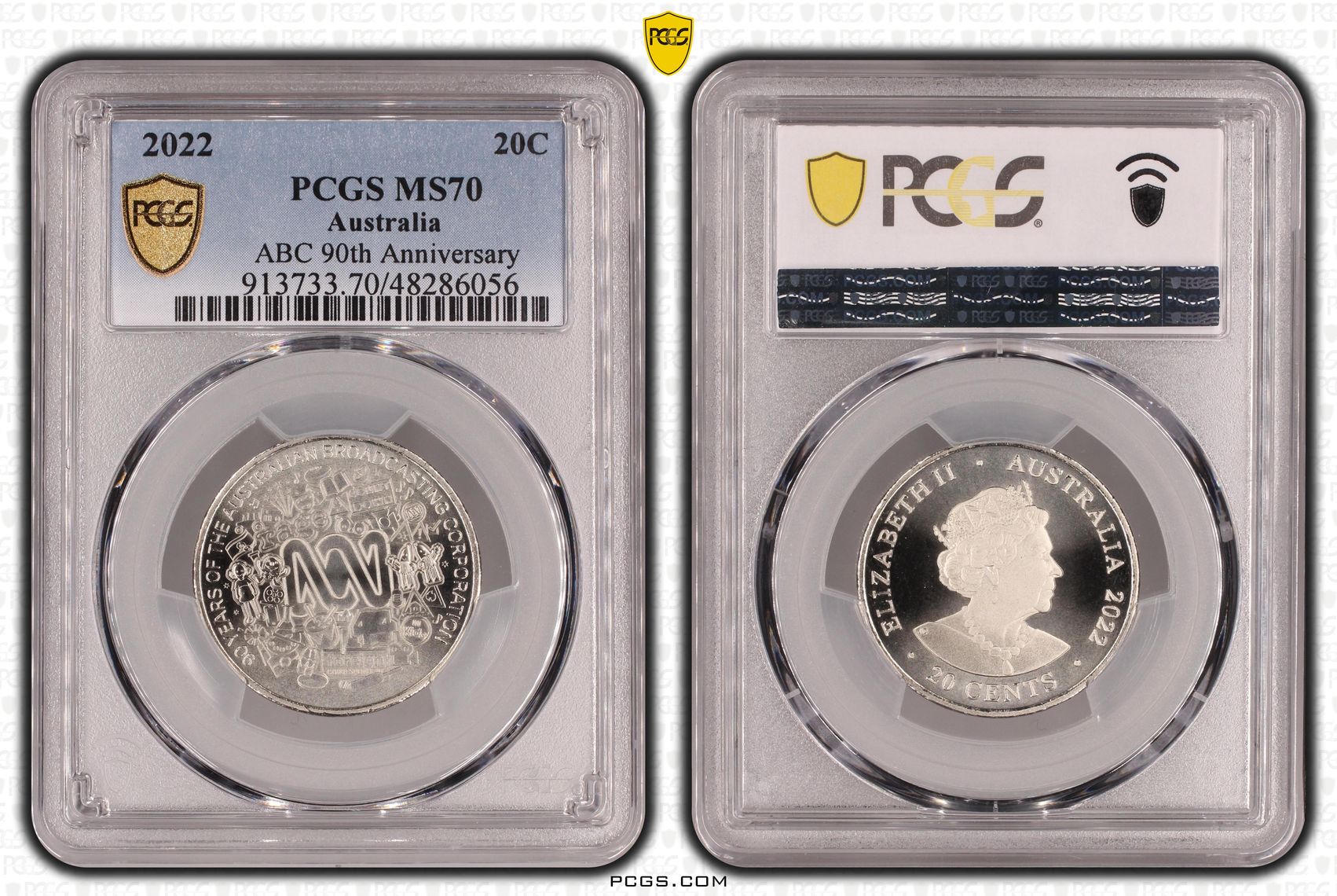 ABC 90th Anniversary, Twenty Cent, 2022, PCGS MS70