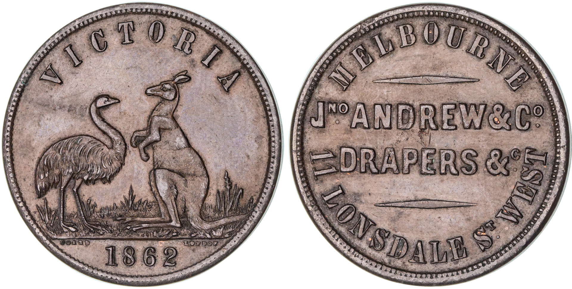 Jno. Andrew & Co, Melbourne, Penny, 1862, EF