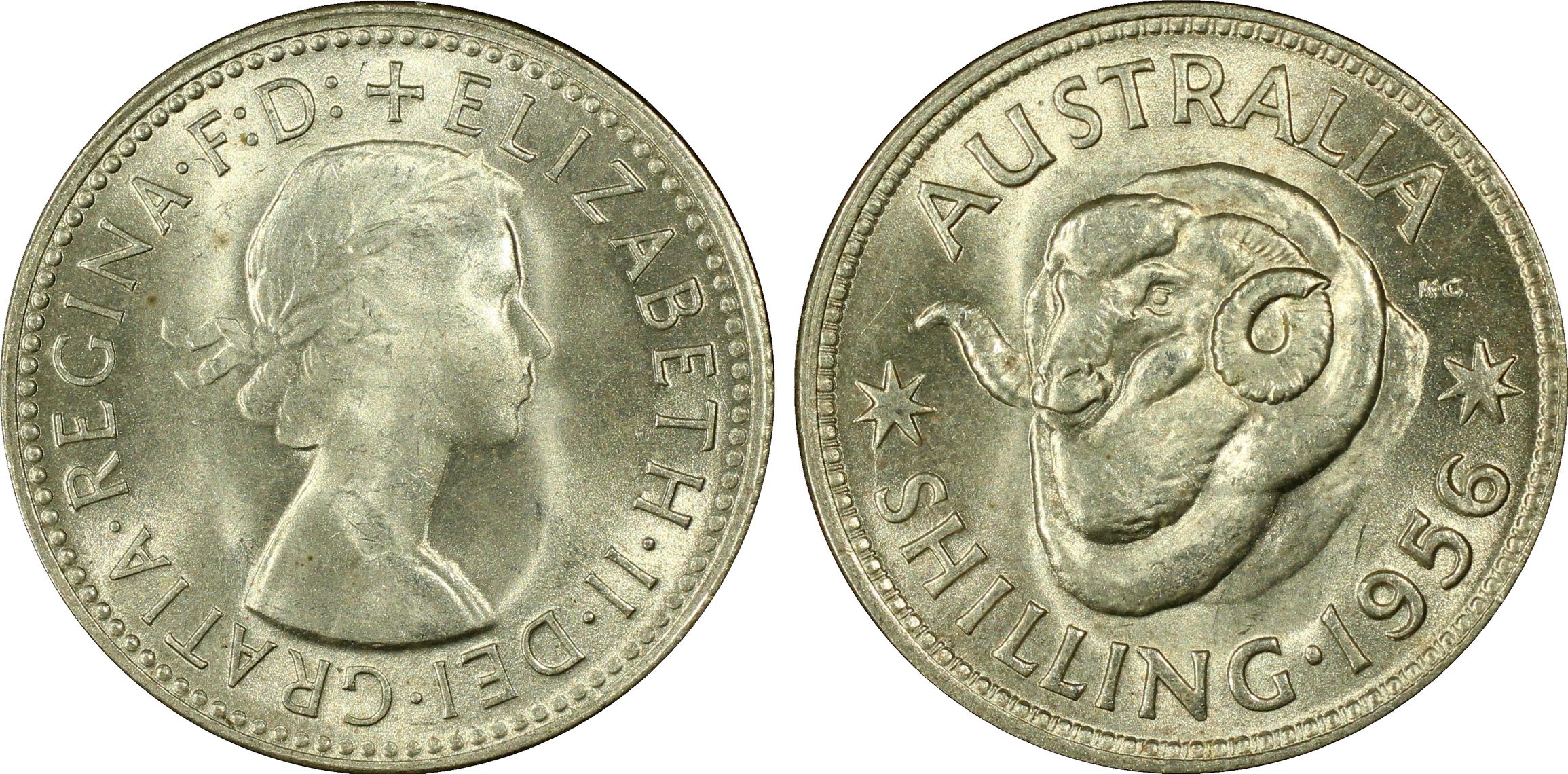 Elizabeth II, Shilling, 1956, PCGS MS65